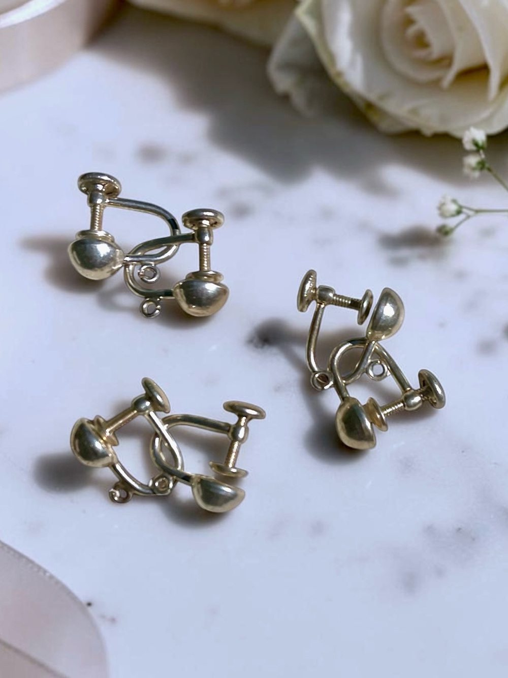 🌺3 Pairs Vintage Sterling Screw Back Earrings